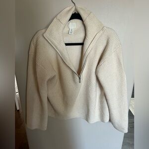 H&M Cream Ribbed 1/2 Zip Sweater